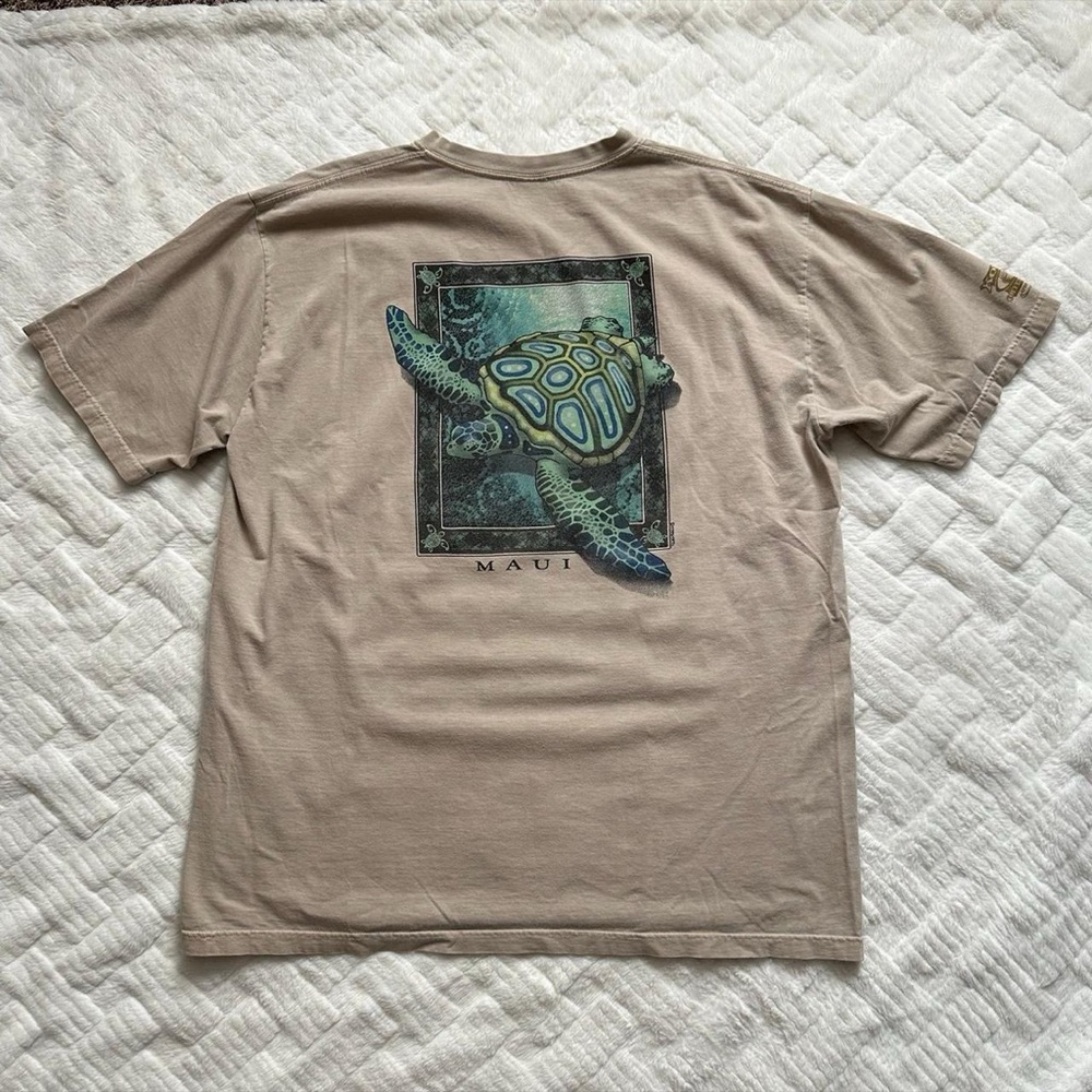 Vintage Hawaii Sea Turtle Graphic Tee - Beige with Green Turtle XL - Picture 3 of 7